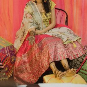 Yellow and Magenta Lengha